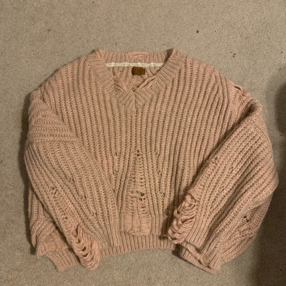 Kardashian pink distressed crop sweater